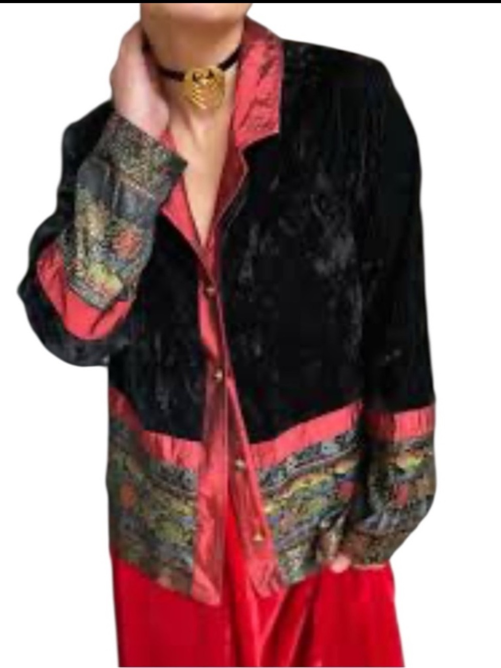 COLDWATER CREEK Velvet Tapestry Jacket in Black/Red/Gold Size Medium - Picture 7 of 7